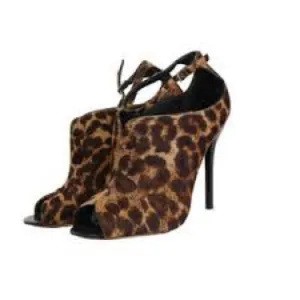 BRIAN ATWOOD Liese Leopard calf hair shoe brown bl ankle strap stiletto size 7.5