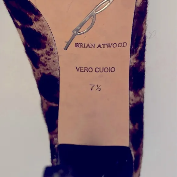 BRIAN ATWOOD Liese Leopard calf hair shoe brown bl ankle strap stiletto size 7.5