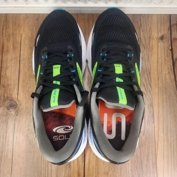 Brooks Adrenaline GTS 23 Mens Sz 9.5 Black Neon Running Shoes 1103911D006 *READ*