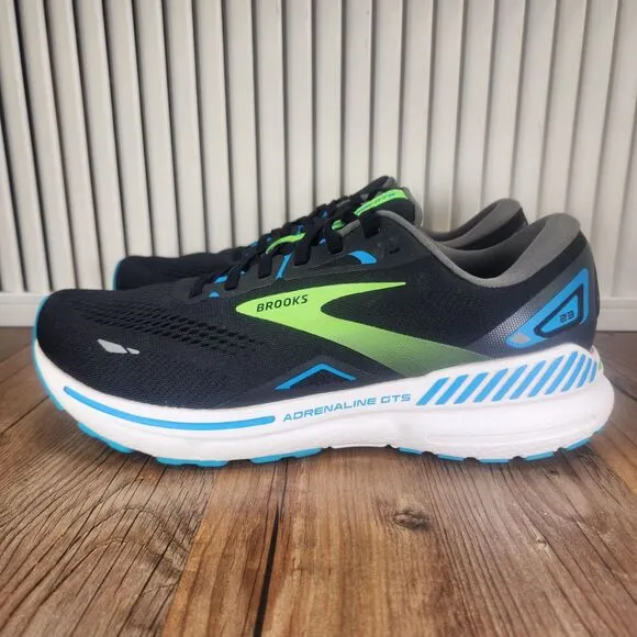 Brooks Adrenaline GTS 23 Mens Sz 9.5 Black Neon Running Shoes 1103911D006 *READ*