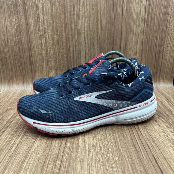 Brooks Ghost 15 Neutral Running Shoes Titan White Peacoat Patriotic USA Size 9 D