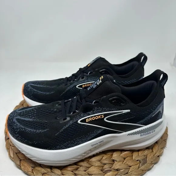 BROOKS Glycerin GTS 22 Running Shoes Black Country Blue Orange Pop Size 9.5 Men