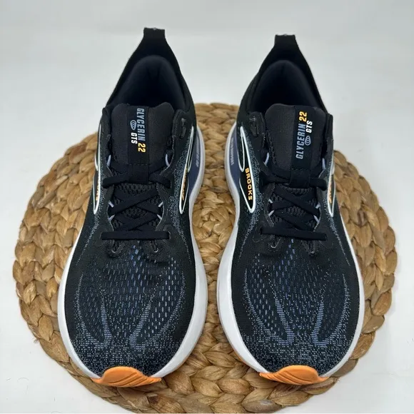 BROOKS Glycerin GTS 22 Running Shoes Black Country Blue Orange Pop Size 9.5 Men