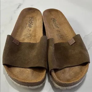 Brown Suede Slide Sandals