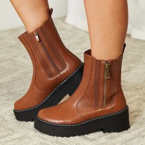 Brown Zipper Fall Boots
