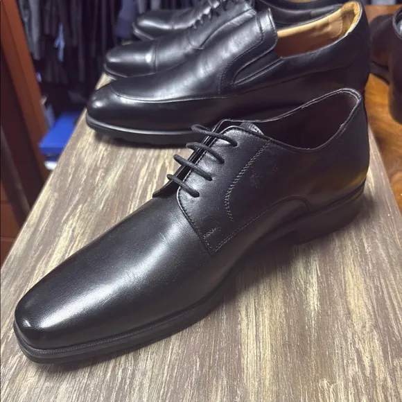 Bruno Magli Black Leather Derby Oxfords