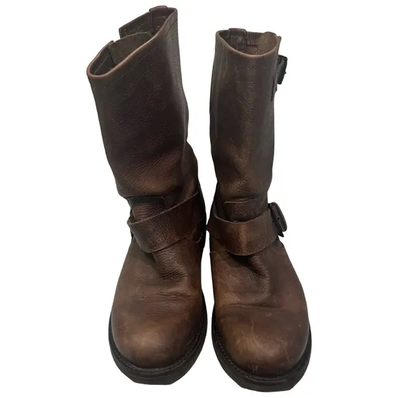 Bull Boxer 'Morgan' Brown Distressed Leather Engineer Moto Boots