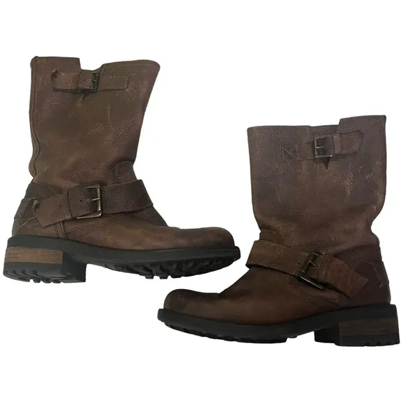 Bull Boxer 'Morgan' Brown Distressed Leather Engineer Moto Boots