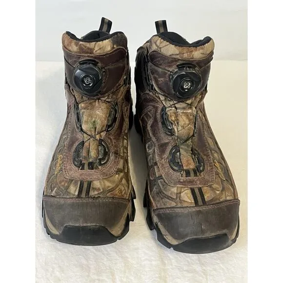 Cabelas Boa Cable Camo Men's Boots Size 9 D Thinsulate Suede Ankle Brown 6” Mid