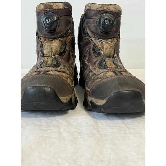 Cabelas Boa Cable Camo Men's Boots Size 9 D Thinsulate Suede Ankle Brown 6” Mid