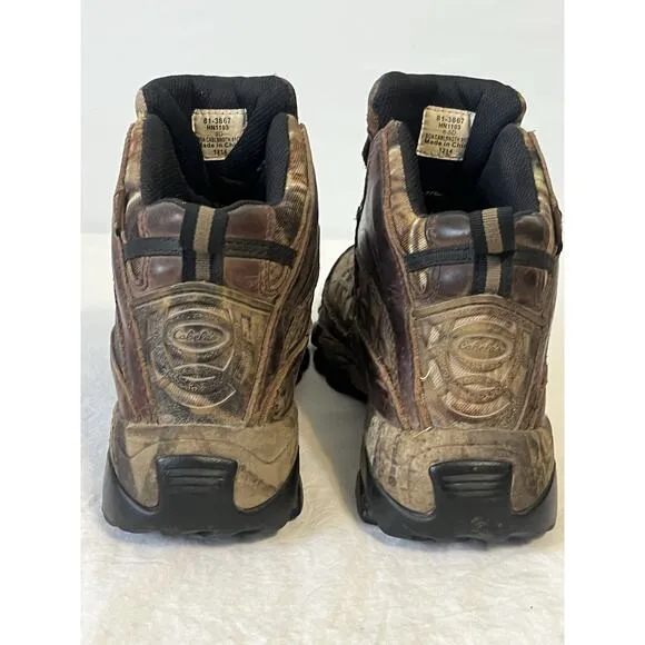 Cabelas Boa Cable Camo Men's Boots Size 9 D Thinsulate Suede Ankle Brown 6” Mid