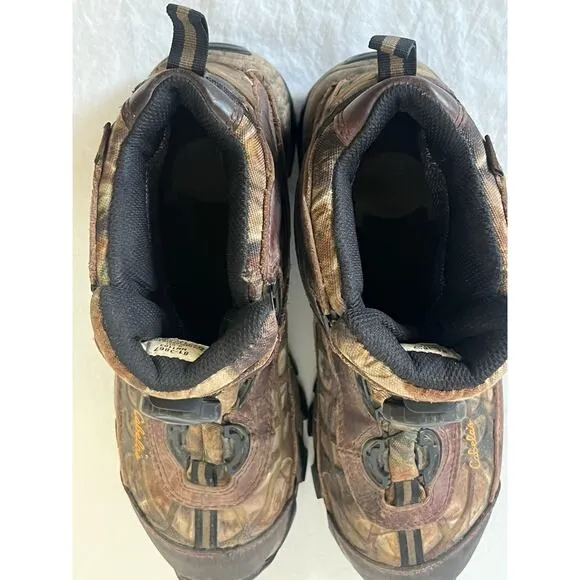 Cabelas Boa Cable Camo Men's Boots Size 9 D Thinsulate Suede Ankle Brown 6” Mid