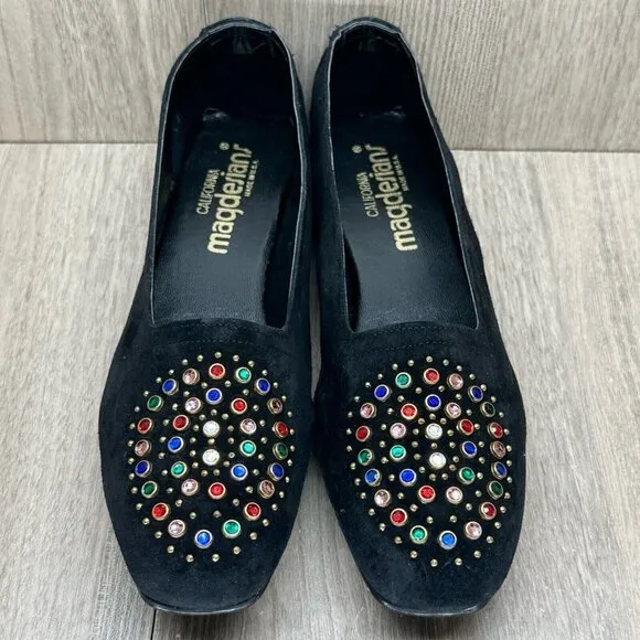 California Magdesians Shoes Womens 6M Jeweled Embellished Loafer Suede Black