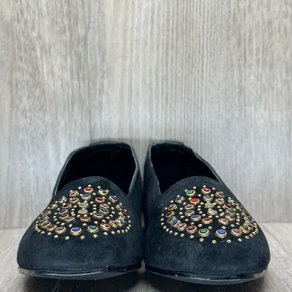 California Magdesians Shoes Womens 6M Jeweled Embellished Loafer Suede Black