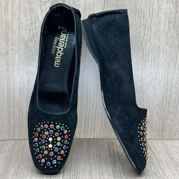 California Magdesians Shoes Womens 6M Jeweled Embellished Loafer Suede Black