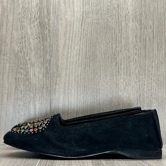 California Magdesians Shoes Womens 6M Jeweled Embellished Loafer Suede Black