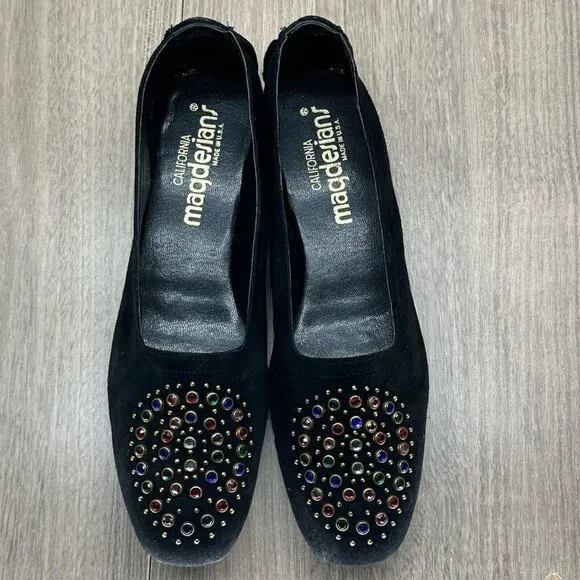 California Magdesians Shoes Womens 6M Jeweled Embellished Loafer Suede Black
