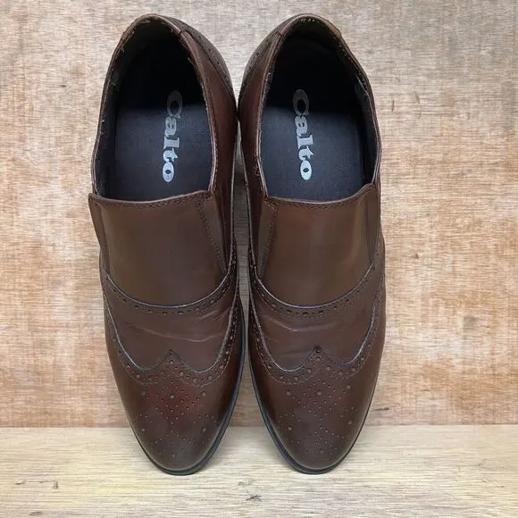 CALTO Men Size 7.5 Shoes 2.8” Brown Invisible Height Increasing Loafer G65731