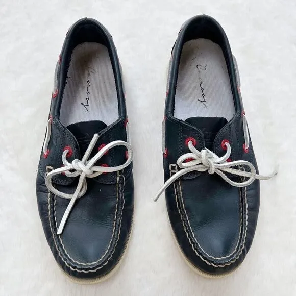 Canoos Golf Shoes Boat Shoe Style Leather Preppy Navy Blue Red size women’s 8
