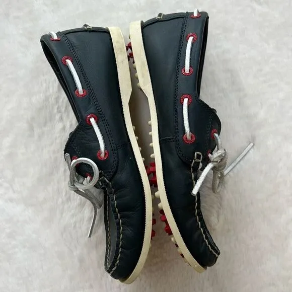 Canoos Golf Shoes Boat Shoe Style Leather Preppy Navy Blue Red size women’s 8