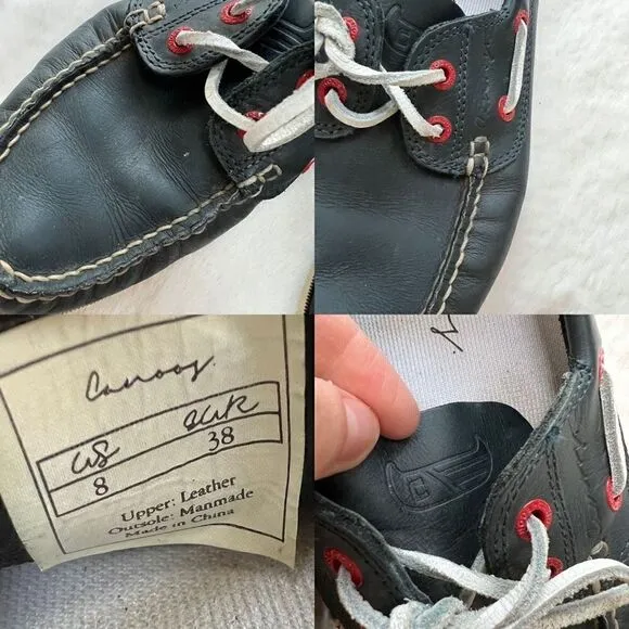 Canoos Golf Shoes Boat Shoe Style Leather Preppy Navy Blue Red size women’s 8