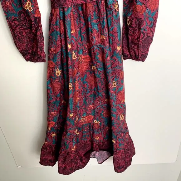 Celina Moon Myrna Merlot Long Sleeve Floral Maxi Dress Womens Large