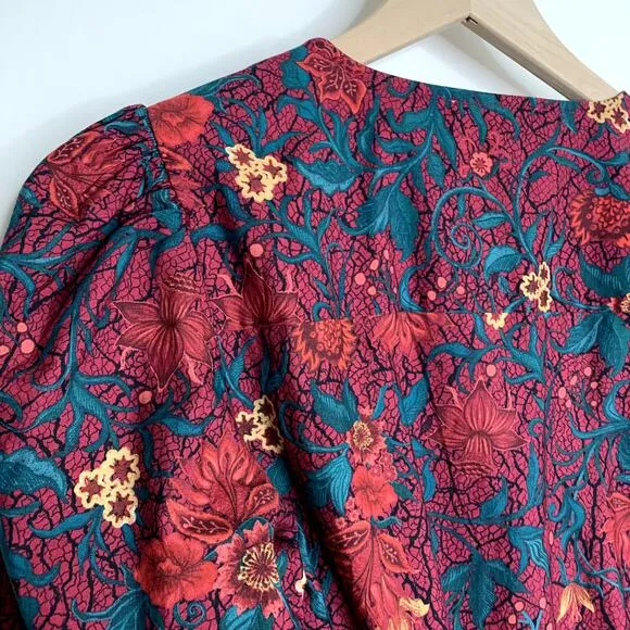 Celina Moon Myrna Merlot Long Sleeve Floral Maxi Dress Womens Large