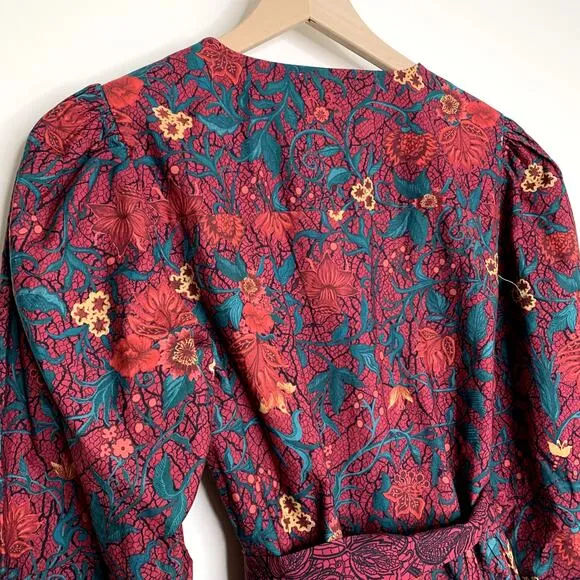 Celina Moon Myrna Merlot Long Sleeve Floral Maxi Dress Womens Large