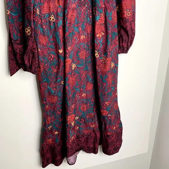 Celina Moon Myrna Merlot Long Sleeve Floral Maxi Dress Womens Large