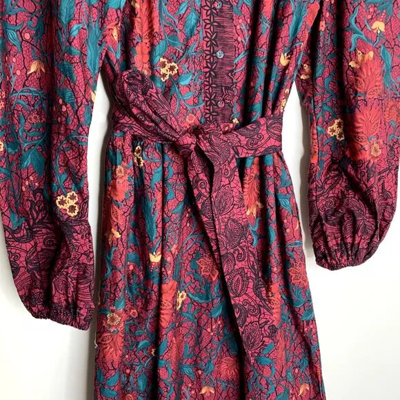 Celina Moon Myrna Merlot Long Sleeve Floral Maxi Dress Womens Large
