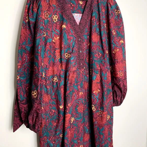 Celina Moon Myrna Merlot Long Sleeve Floral Maxi Dress Womens Large