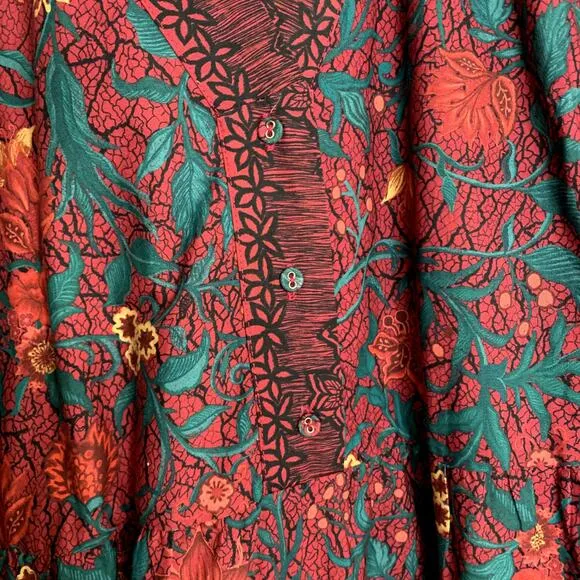 Celina Moon Myrna Merlot Long Sleeve Floral Maxi Dress Womens Large