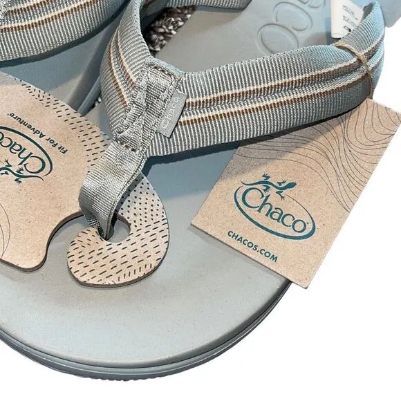 Chaco Womens Chillos Flip Flop Sandals Slip On Stripe Strap Sadie Aqua Gray Size