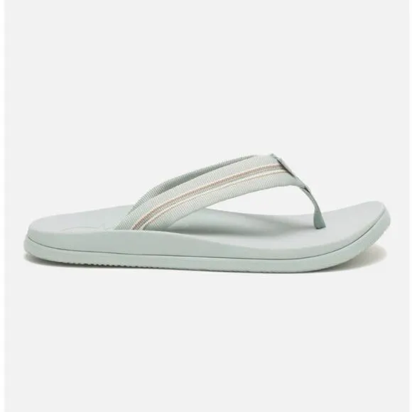 Chaco Womens Chillos Flip Flop Sandals Slip On Stripe Strap Sadie Aqua Gray Size