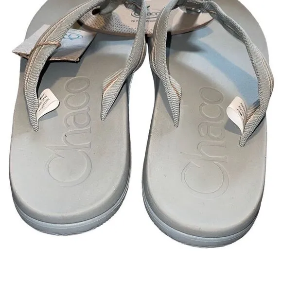 Chaco Womens Chillos Flip Flop Sandals Slip On Stripe Strap Sadie Aqua Gray Size