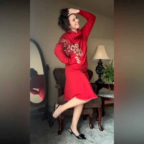 Chacok Red Sweater Shirt/skirt set