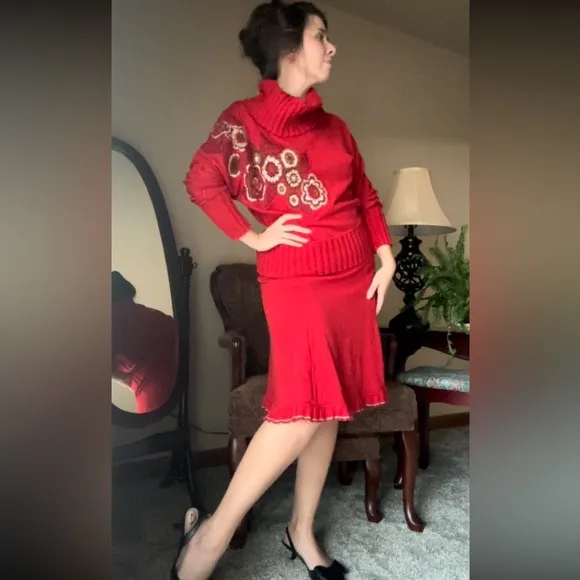Chacok Red Sweater Shirt/skirt set