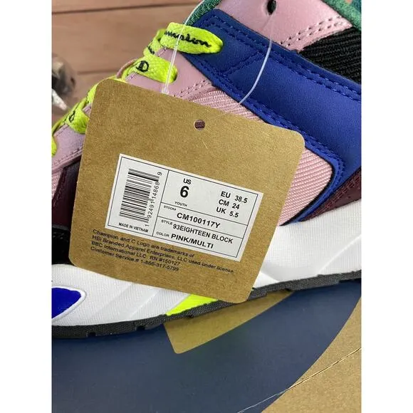 Champion 93 Eighteen Block Youth Size 6Y Sneakers  Pink/Multi New in Box