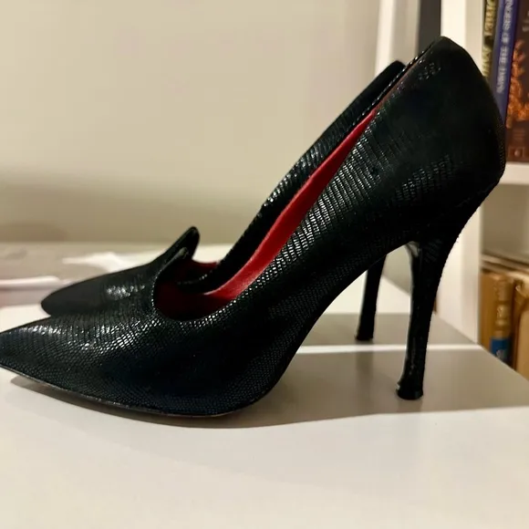 Charles Jourdan 4” Leather Heels with Red and Leopard Interior, EUC Size 7.5