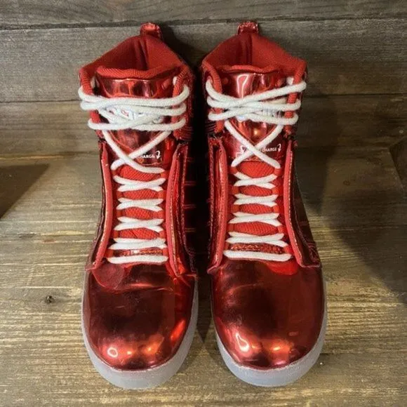 Childrens Kids Osiris Skyrise Red Shiney Light‎ Up Shoes Sneakers Size 2 Y EUC