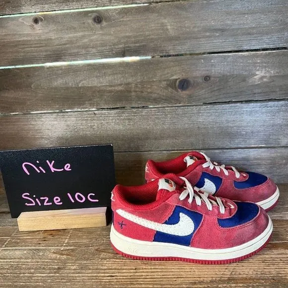 Childrens Nike Air Force 1 Low Scissors Red Leather Sneakers Shoes Size 10 C GUC