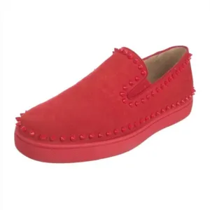 CHRISTIAN LOUBOUTIN | Pik Boat Mens Shoes Spike Slipons Red Suede Sz 39.5