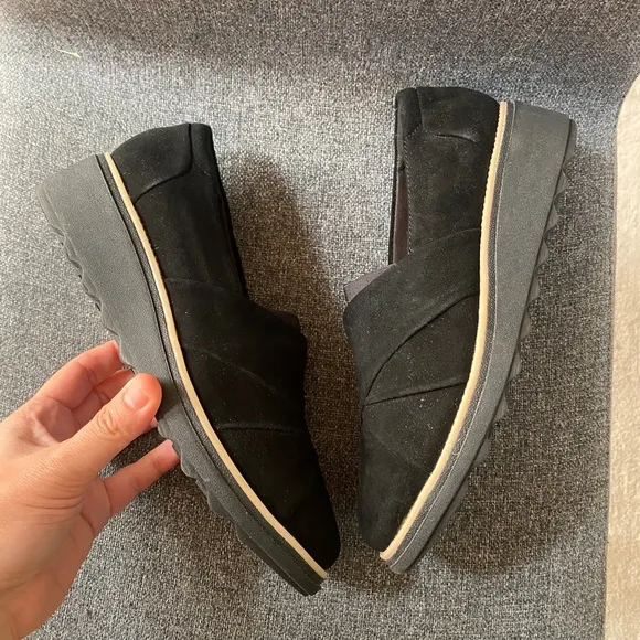 CLARKS Collections Black Suede Flatform Loafer Shoes