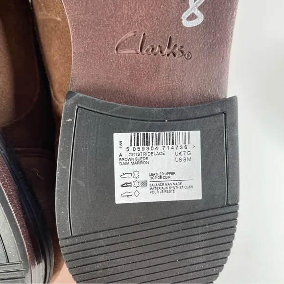 Clarks Mens Citi Stride Lace Brown Suede Shoes Size 8