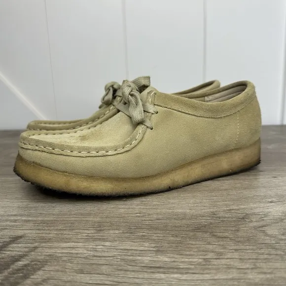 Clarks Original Wallabee Suede Tan Khaki Leather Shoes Women's size 8M