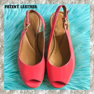 Clarks Women's Red Patent Leather Slingback Shoes