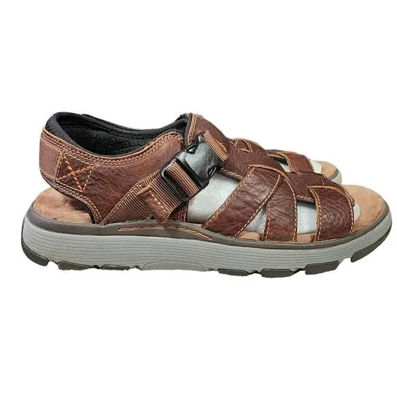 Clark's Unstructured Men's Brown Leather Un Trek Cove Sandals Size 12
