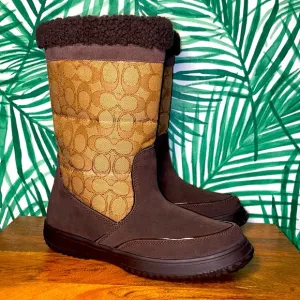Coach Sherman Signature Brown Suede &amp; Canvas Boots Women’s 7 B