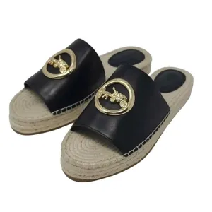Coach Shoes Coach Camille Espadrille Jute Footbead Black Leather Gold Size 7.5