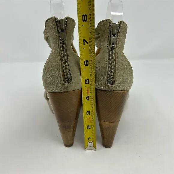 Coclico Women's Green T-Strap Peep Toe Pumps Size 39 Wood Platform Back Zipper